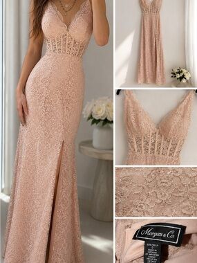 morgan and co rose gold dress Morgan & Co. Women Large Size 15 Rose Gold Metallic Pink Mini Dress